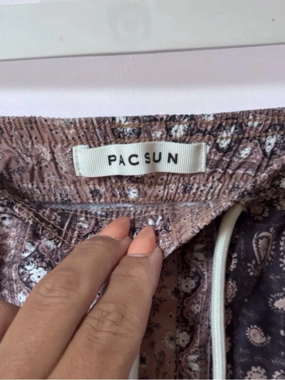 Men's PacSun Bandana-Print Swim Trunks - Pink/Brown